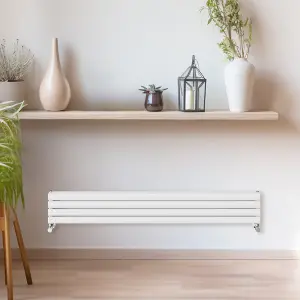 Rinse Bathrooms 236x1600mm White Horizontal Radiator Double Column Oval Panel Radiators Central Heating