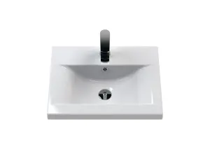 Retro 2 Drawer Wall Hung Vanity Unit with Mid-Edge 1 Tap Hole Ceramic Basin - 500mm - Satin Green - Balterley