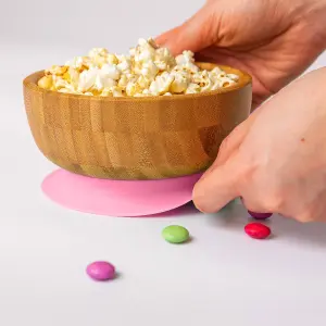 Tiny Dining - Children's Bamboo Suction Bowl& Spoon Set - Pink