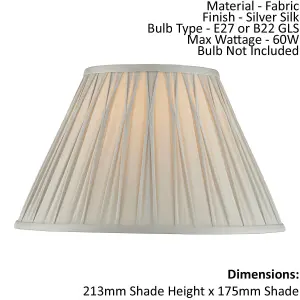 Tapered Cylinder Lamp Shade - Silver Silk - 60W E27 or B22 GLS - e10070