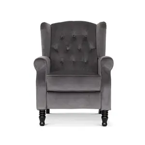 Velvet Dark Grey Marianna Manual Recliner Wingback Chair