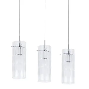 Luminosa Modern Hanging Pendant Chrome 3 Light  with Clear Shade, E27