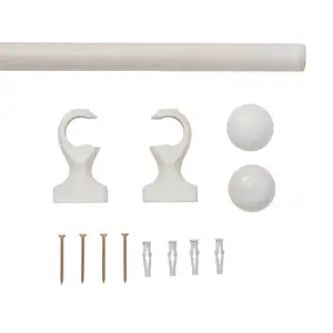 Matt White Non extendable Ball Single curtain pole set, (L)1.5m (Dia)28mm