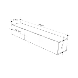 Decortie Francy Modern Wall Mounted TV Unit 55" Multimedia Centre Oak White 180cm