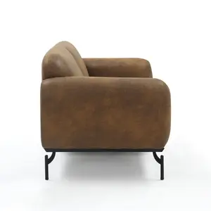 2 Seater Loveseat Small Sofa in Faux Leather Suede Brown Fabric