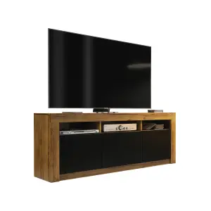 Modern TV Unit 160cm Oak with Matt Black Doors - Creative Furniture