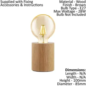 Table Desk Lamp Simple Compact 1 x Round Brown Wood Bulb Holder Bulb E27 28W