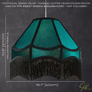 Traditional Victorian Empire 40cm Lamp Shade in Dark Emerald Velvet with Tassels