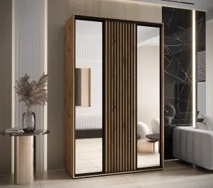 Sapporo II Oak Artisan Mirrored Sliding Door Wardrobe - Streamlined Storage (H)2050mm (W)1500mm (D)600mm