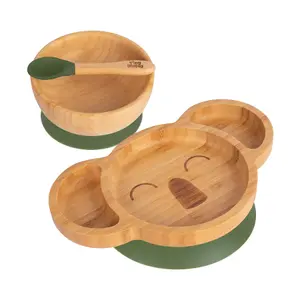 Tiny Dining 3pc Koala Bamboo Suction Dinner Set - Olive Green