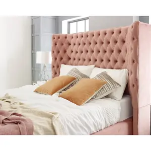 Philly Plush Bed Frame With Thick Winged Headboard - Rose Gold