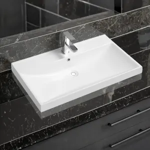 5409 Ceramic 80cm x 45cm Thick-Edge Inset Basin with Scooped Full Bowl