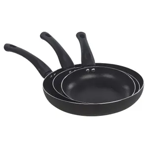 BLAUMANN 3Pc Set Matt Black Colour Cookware Induction Pot Pan Saucepan Casserole Soft Touch Handle