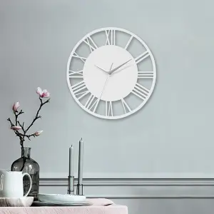 White Wall Clocks Roman Numeral Non Ticking Battery Operated  for Home 300mm (D)