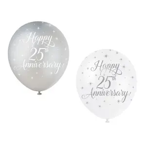 Unique Party Latex Pearlised 25th Anniversary Balloons (Pack of 5) Grey/White (One Size)