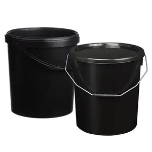 2 x Strong Heavy Duty 10L Black Multi-Purpose Plastic Storage Buckets With Lid & Handle