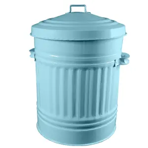 Duck Egg Blue Metal Bin with Dustbin Lid Strong Steel 30L Bin Ideal for Kitchen Bathroom Rubbish Bin Animal Feed Pet Food