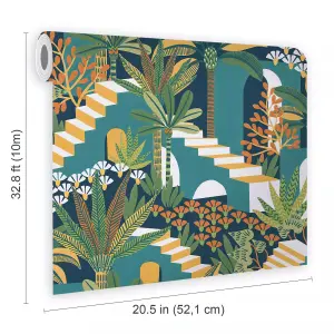 Envy Vacay Tropical Night Green Floral Wallpaper