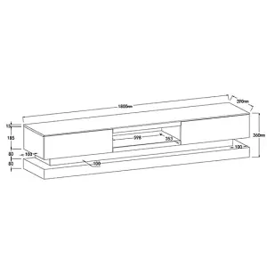 Step TV Stand With Storage for Living Room and Bedroom, 1800 Wide, LED Lighting, Media Storage, Grey High Gloss Finish