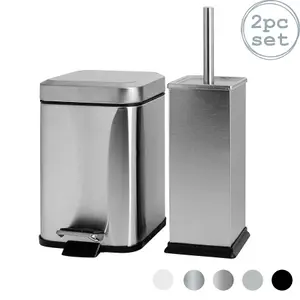 Harbour Housewares - Square Toilet Brush & Bin Set - Brushed Metal