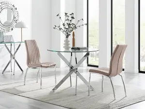 Furniturebox UK Novara 100cm Round Dining Table & 2 Cappuccino Isco Chairs