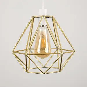 ValueLights Pair Of Modern Geometric Gold Metal Basket Cage Ceiling Pendant Light Shades