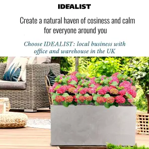 IDEALIST 80cm Trough Garden Planter, Grey Reinforced Stone Outdoor Large Plant Pot L80 W37 H37 cm, 111L