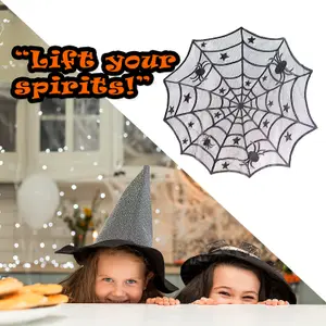 Halloween Tablecloth with Spiders Web Trick or Treat Party 100cm White