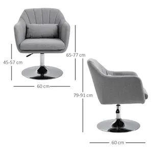 HOMCOM Swivel Accent Chair for Living Room Contemporary Vanity Armchair Adjustable Height Thick Cushion Lumbar Support Light Grey