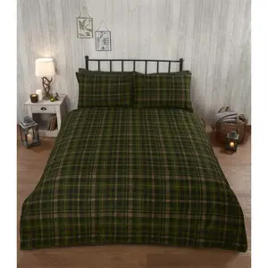 Stag & Wreath Winter Brushed Cotton Duvet Cover Set Green / Single Duvet Cover + 1 Standard Pillowcase