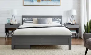 Furniturebox UK Azure Grey Wooden Solid Pine Quality Kingsize Bed Frame (King Bed Frame Only) - Includes 4 Drawers