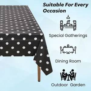 Neel Blue 54"x108" Plastic Tablecloth with Polka Dot Disposable Table Cover - Black