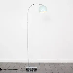 ValueLights Polished Chrome Curved Stem Floor Lamp With Gloss Blue Metal Dome Light Shade