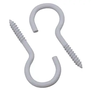 Screw Hook Fasteners Hangers White Plastic Finish 16mm Dia 50mm length 12pc