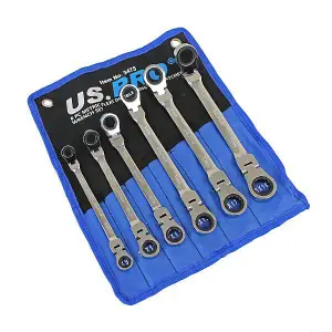 US PRO Tools 6pc Metric Flexi Double Ring Gear Ratchet Spanner Wrench Set 8-19mm 3475