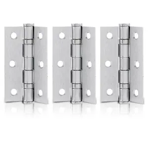 XFORT 3 Inch (75mm) Satin Chrome Ball Bearing Hinges, Steel Door Hinge for Wooden Doors (1.5 Pairs)