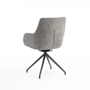 Eva Modern Velvet Dining Chair Swivel Padded Seat w Arms Metal Leg Kitchen (Grey)