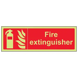 Fire Extinguisher Equipment Sign - Glow in the Dark - 300x100mm (x3)