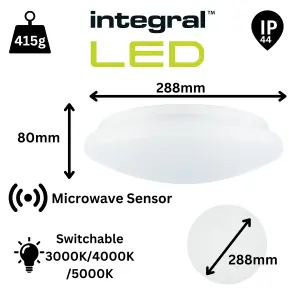 LED Ceiling Light 12W 288mm IP44 CCT Adjustable with Microwave Sensor