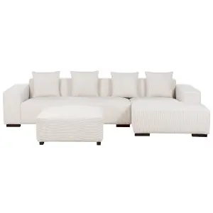 Corner Sofa with Ottoman LUNGO Off-White Corduroy Left Hand