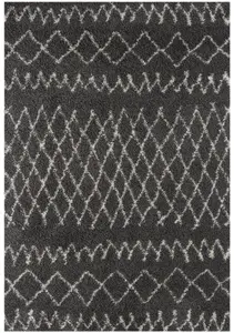 Moroccan Dark Grey Shaggy Living Room Rug 940