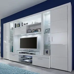 Roma Entertainment Unit White With High Gloss Fronts And LED