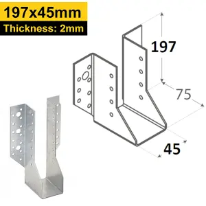 Heavy Duty 2mm Thick Galvanised Face Fix Joist Hanger 45x197mm