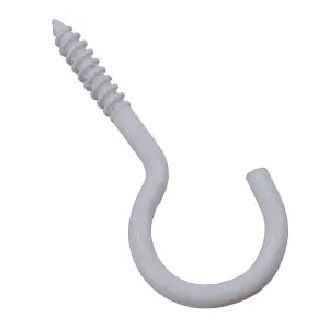 Screw Hook Fasteners Hangers White Plastic Finish 16mm Dia 50mm length 6pc