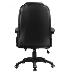 Luxury Office Chair Padded High Back Reclining Faux Leather - Black