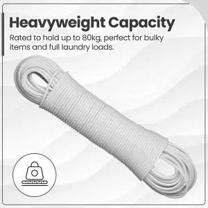 Hardys Clothes Washing Line - PVC Coated with Steel Core, Outdoor & Indoor Suitable Clothes Line, 80kg Capacity - 50m, White