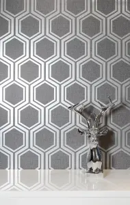 Arthouse Luxe Hexagon Gunmetal Silver Wallpaper