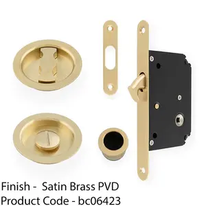 Sliding Pocket Door Lock & Latch Set - Satin Brass Rounded Forend Finger Pull