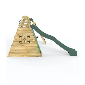 Rebo Wooden Pyramid Climbing Frame with Swings and 8.7ft Water Slide - Rainbow