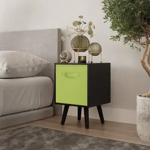 URBNLIVING 50cm Height Green 1-Drawer Cube Black Shelving Unit with Scandinavian Black Legs